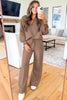 Dark Khaki Polo Collar V Neck Pullover and Drawstring Sweatpants Set