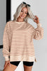 Khaki Stripe Ribbed Band Seam Detail Baggy Sweatshirt