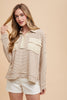 Annie Wear Striped Button Detail Long Sleeve Polo Top