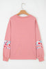 Peach Blossom Floral Applique Baggy Pullover Sweatshirt