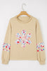 Pale Khaki Floral Applique Baggy Pullover Sweatshirt
