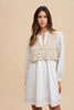 Annie Wear Crochet Vest Notched Long Sleeve Shirt Dress