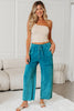 Medium Grey Mineral Wash Lace-up High Waist Raw Hem Patched Pocket Pants