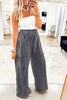 Medium Grey Mineral Wash Lace-up High Waist Raw Hem Patched Pocket Pants