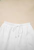 White Textured Raw Seam Plus Size Pullover Top and Drawstring Pants Set