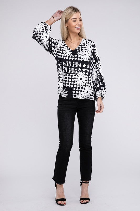 V Neck Lantern Sleeve Blouse - Grace Ann Faith Boutique - Official Online Boutique 