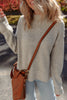 Gray Morn Waffle Texture Knit Ribbed High Neck Drop Shoulder Sweater