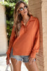 Orange Buttoned Collared Raw Detail High Low Baggy Sweatshirt with Slits