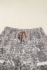 Khaki Plus Size Leopard Print Raw Edge Patch Pocket Drawstring Loose Pants