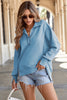 Orange Buttoned Collared Raw Detail High Low Baggy Sweatshirt with Slits