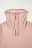 Pale Chestnut Horizontal Twist Ribbed Drawstring Cowl Neck Knit Top