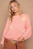 POL Crochet Flower Round Neck Dropped Shoulder Sweater