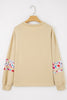 Pale Khaki Floral Applique Baggy Pullover Sweatshirt