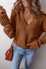 Chestnut Collared V Neck Ribbed Edge Sweater