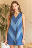 ADORA Chevron Color Block V-Neck Denim Dress