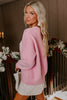Pink Merry Candy Cane Puffy Knit Crew Neck Sweater