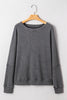 Mist Green Waffle Knit Patchwork Long Sleeve Loose Top