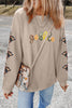Smoke Gray Corded Ribbed Thanksgiving Turkey Sequin Patched Sleeve gobble Baggy Sweatshirt
