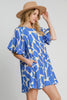 Umgee Two Tone Abstract Print Puff Sleeve Dress