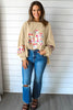 Pale Khaki Floral Applique Baggy Pullover Sweatshirt