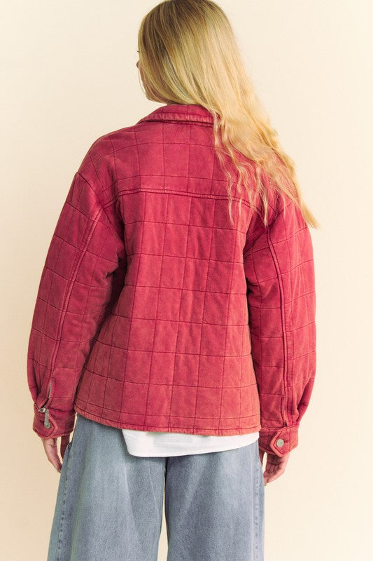 Davi & Dani Quilted Button Down Shacket with Chest Pockets