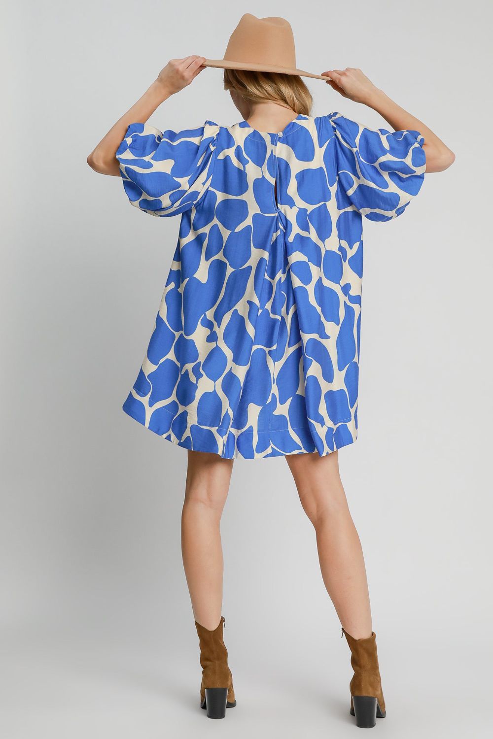 Umgee Two Tone Abstract Print Puff Sleeve Dress