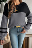 Medium Grey Color Block Knit Striped Sleeve Detail Casual Sweater