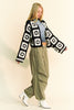 Davi & Dani Full Size Two Tone Flower Square Crochet Open Front Cardigan