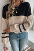 Medium Grey Color Block Knit Striped Sleeve Detail Casual Sweater