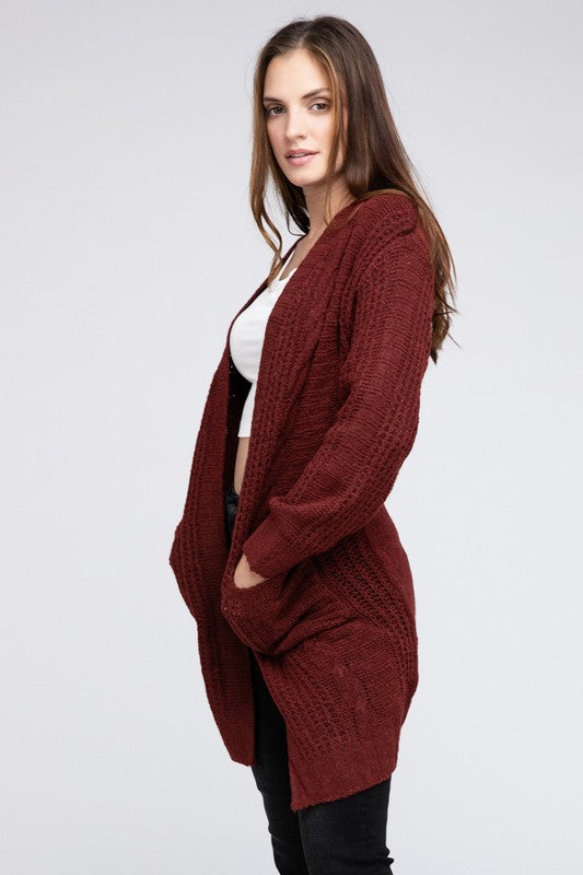 Twist Knitted Open Front Cardigan With Pockets - Grace Ann Faith Boutique - Official Online Boutique 