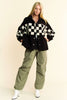 Davi & Dani Full Size Checkered Snap Down Faux Fur Jacket