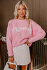 Pink Merry Candy Cane Puffy Knit Crew Neck Sweater