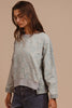 BiBi Mineral Washed Checkered Round Neck Denim Top