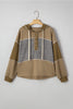 Jungle Green Mixed Texture Patchwork Exposed Seam Half Button Pullover Hooded Sweatshirt