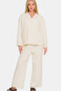 Zenana Quilted Button Up Long Sleeve Top and Pants Lounge Set