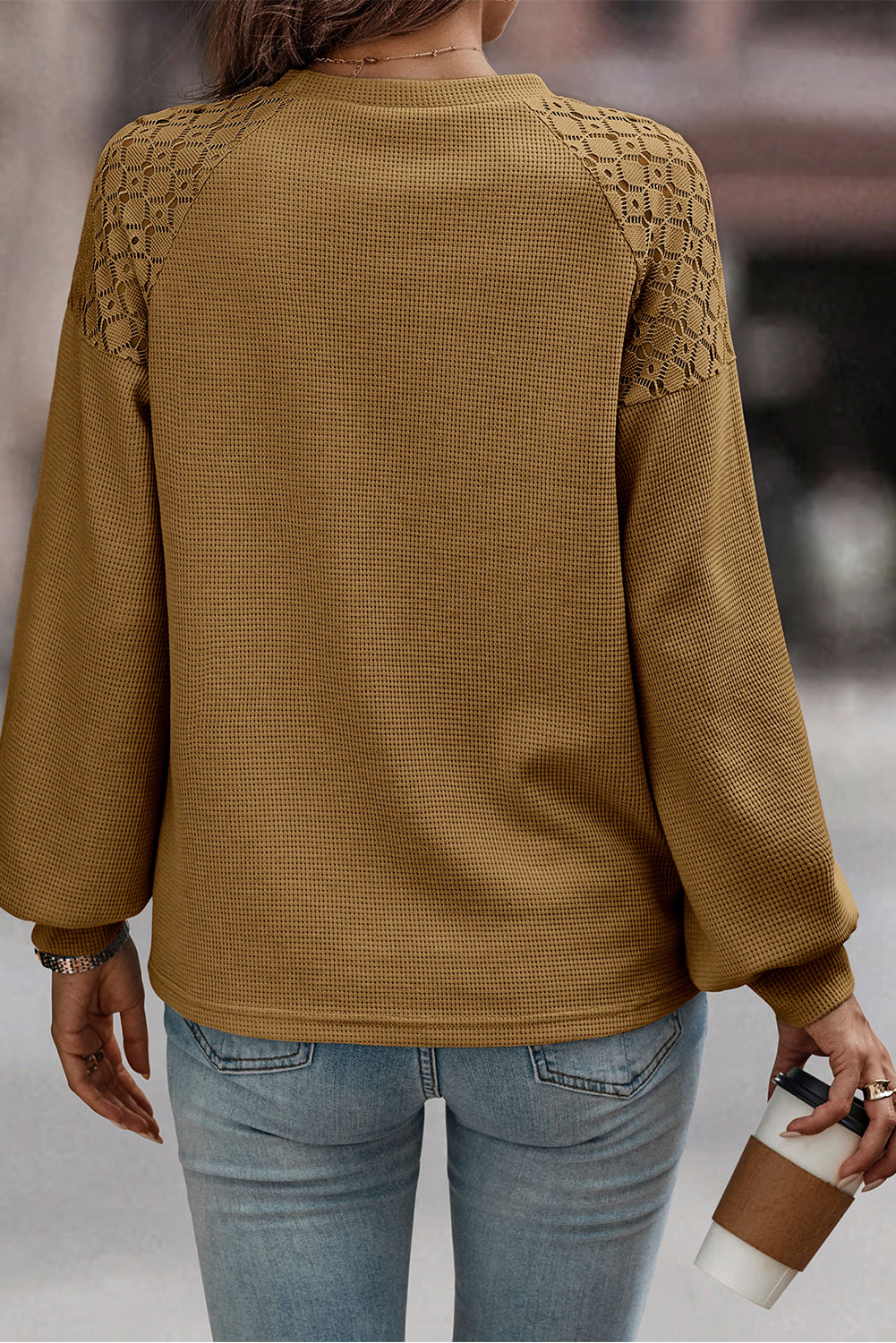 Chestnut Lace Long Sleeve Textured Pullover