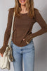 Burgundy Exposed Seam Ribbed Long Sleeve Top