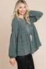 Super Lady Full Size Heathered Round Neck Babydoll Top