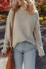 Gray Morn Waffle Texture Knit Ribbed High Neck Drop Shoulder Sweater
