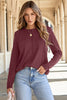 Chicory Coffee Solid Exposed Seam Crew Neck Long Sleeve Top