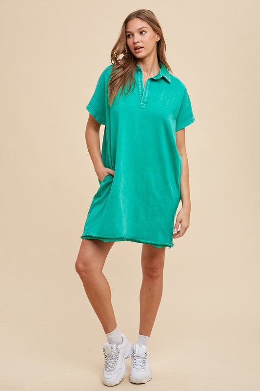 Annie Wear Mineral Washed Johnny Collar Short Sleeve Dress