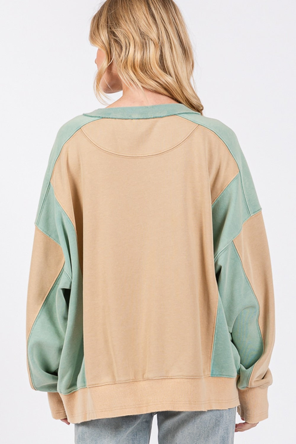 SAGE + FIG Color Block Round Neck Sweatshirt