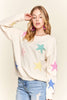 ADORA Stars Pattern Round Neck Drop Shoulder Sweater