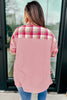 Pink Waffle Patch Pocket Plaid Patchwork Plus Size Shirt