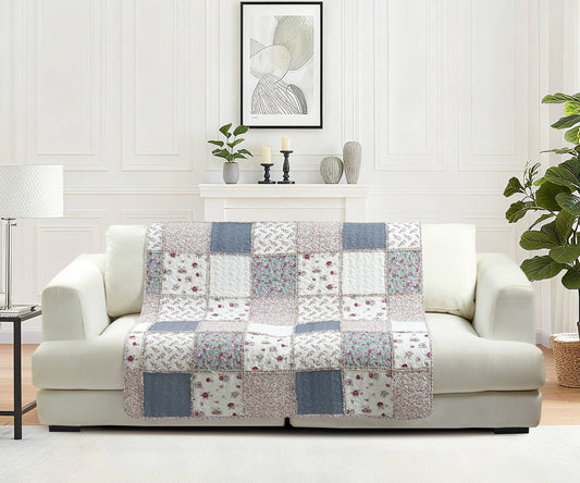 “Blue with Roses Patchwork"  Quilted Throw Blanket 50"x60"