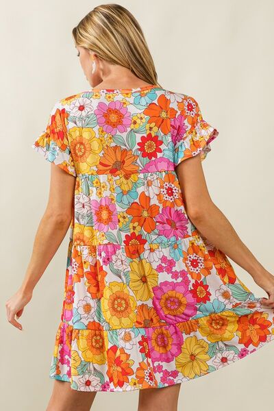 BiBi Floral Short Sleeve Tiered Dress - Grace Ann Faith Boutique - Official Online Boutique 
