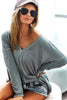BiBi Contrast Stitching V-Neck Long Sleeve T-Shirt - Grace Ann Faith Boutique - Official Online Boutique 