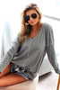 BiBi Contrast Stitching V-Neck Long Sleeve T-Shirt - Grace Ann Faith Boutique - Official Online Boutique 