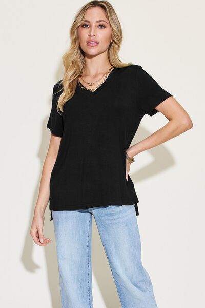 Basic Bae Full Size V-Neck High-Low T-Shirt - Grace Ann Faith Boutique - Official Online Boutique 