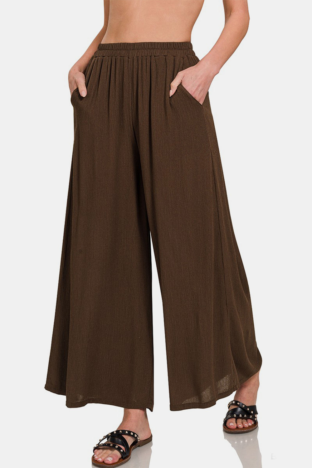 Zenana Woven Wide Leg Pants With Pockets - Grace Ann Faith Boutique - Official Online Boutique 